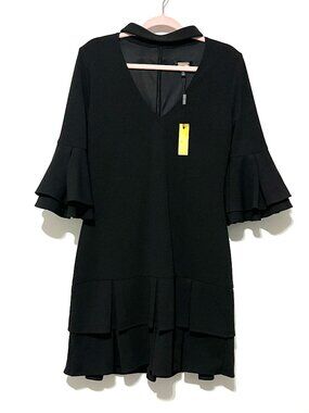 Alexa Admor Womens Flare Sleeve Choker Dress 12 Black Cocktail Office Siren NWT